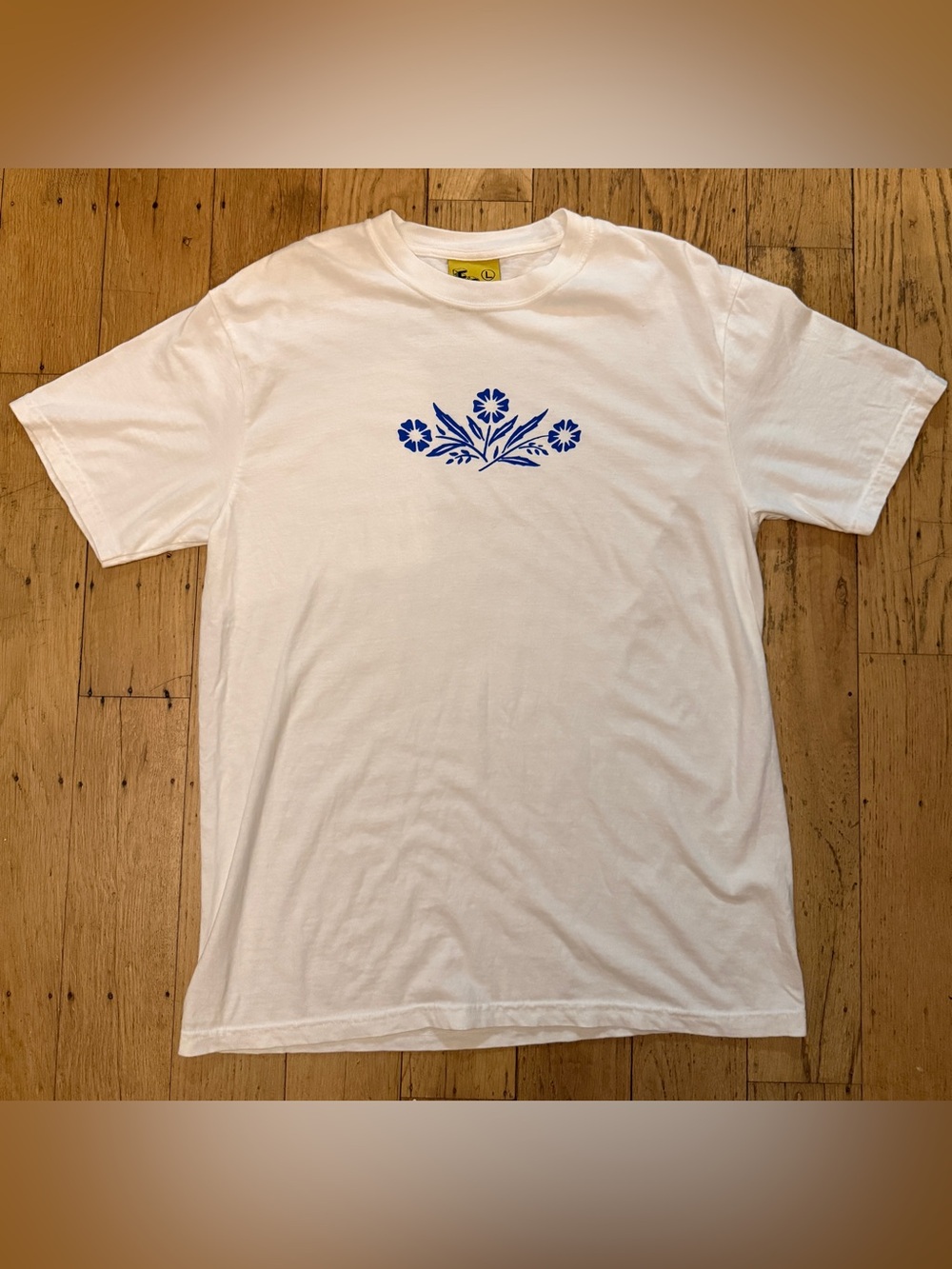 Women’s FSG White Crewneck T-Shirt with Blue Cornflower Print